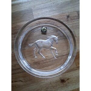 Hoya Crystal Horse Plate 5" Engraved Equestrian Glass Japan Intaglio